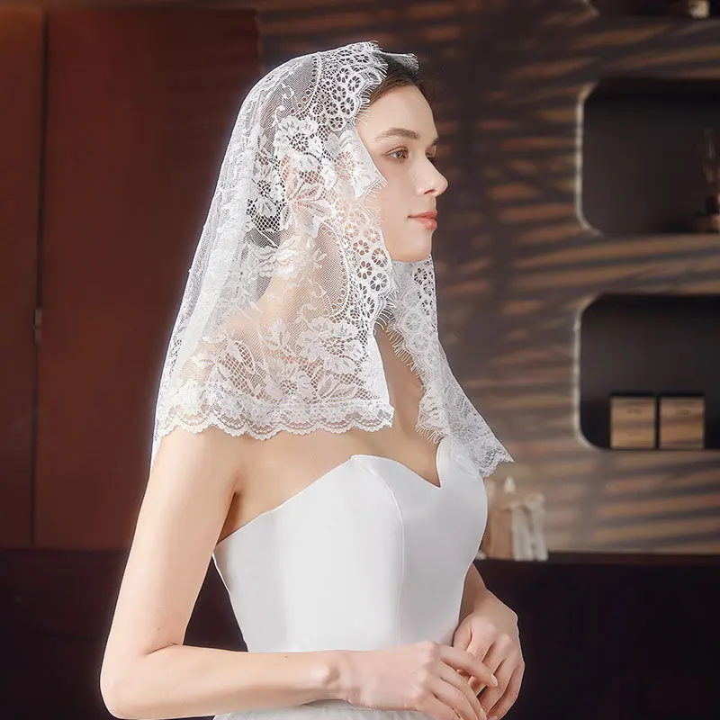 

Кружевная фата Mantilla для женщин, испанская мусульманская фата для покрытия головы, церковная фата, черно-белая часовня, католическая фата для свадьбы