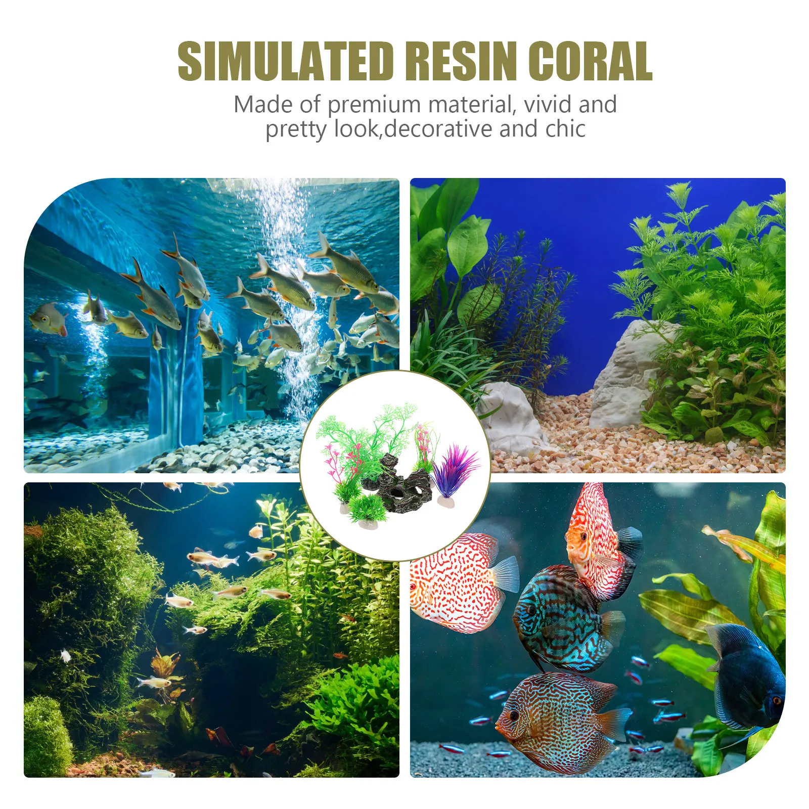 

1Set Aquarium Plants Decorations Realistic Rockery Statues Simulated Aquatic Plant Fish Tank Accessories Aquarium Deco