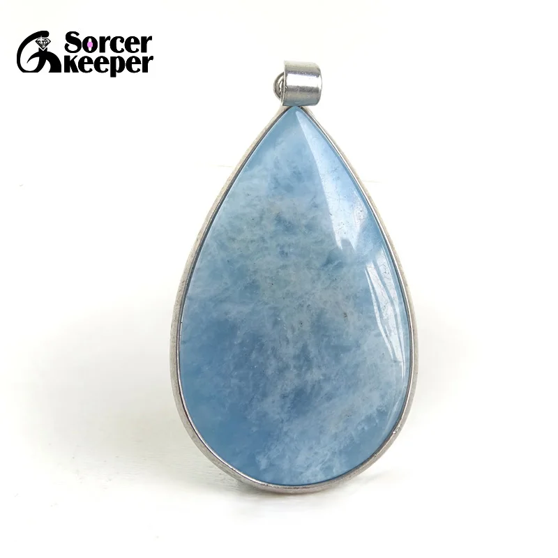 Trendy Authentic Natural Aquamarine Gem Stone Blue Charm Crystal Pendant Nnecklaces For Women Copper Bezel Jewelry Bijoux BD292H