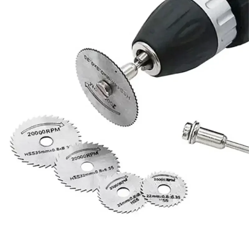 7pc Metal Circular Saw Disc Wheel Blades Shank High Speed Steel Mini Saw Blades with Mandrels Drill Warehouse Rotary Wood Cutout