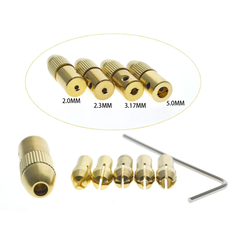 Broca de pinça de latão, Ferramenta de broca auto-apertante, Adaptador Chuck, Liberação rápida, Keyless Bit Adapt, 2-5mm, 7 PCs/set, 12 PCs/set