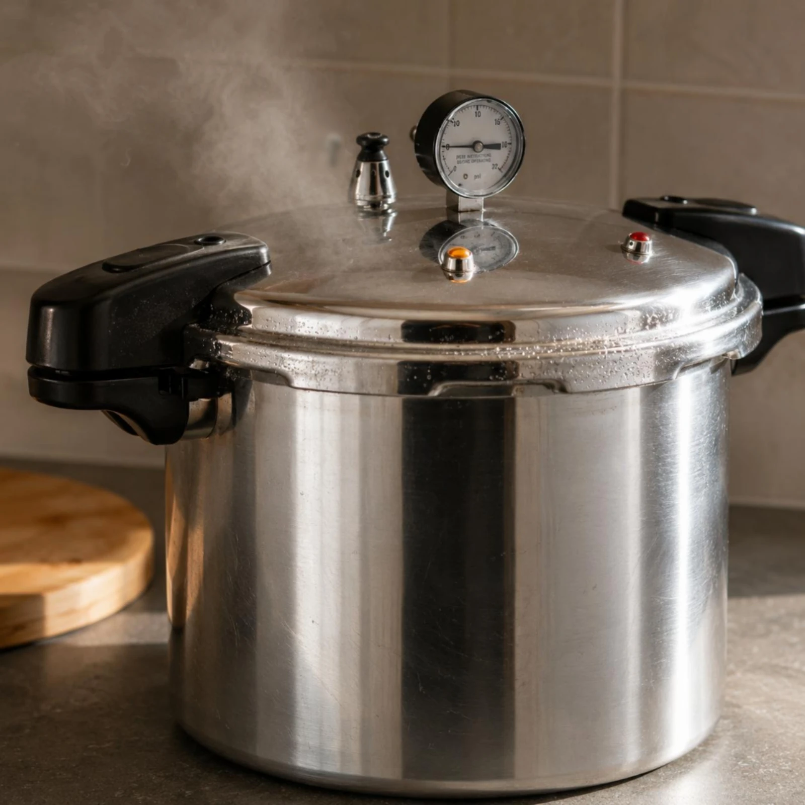 Large Capacity Stovetop Pressure Cooker with Gauge Durable Aluminum Cookware Polished Alloy Pot for Kitchen Batch Cooking