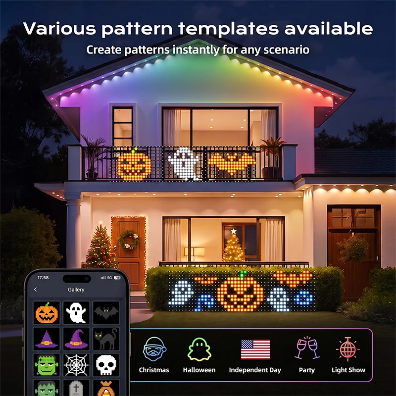 Smart LED Curtain Lights RGB Color Changing String Fairy Lights with APP Control Music Sync for Bedroom Backdrop Christmas Decor