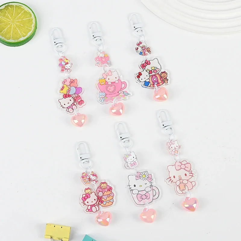 

Kawaii Hello Kitty Keychain Cute Cartoon Emoji Bag Acrylic Backpack Pendant Desktop Decoration Girl Birthday Gift Wholesale