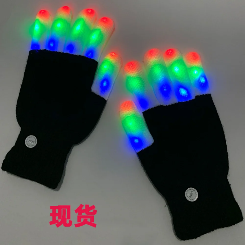 

2pcs/1pair Led Luminous Gloves Glow Party Light Cool Knitted Stage Props Halloween Decorations Gloves for Children