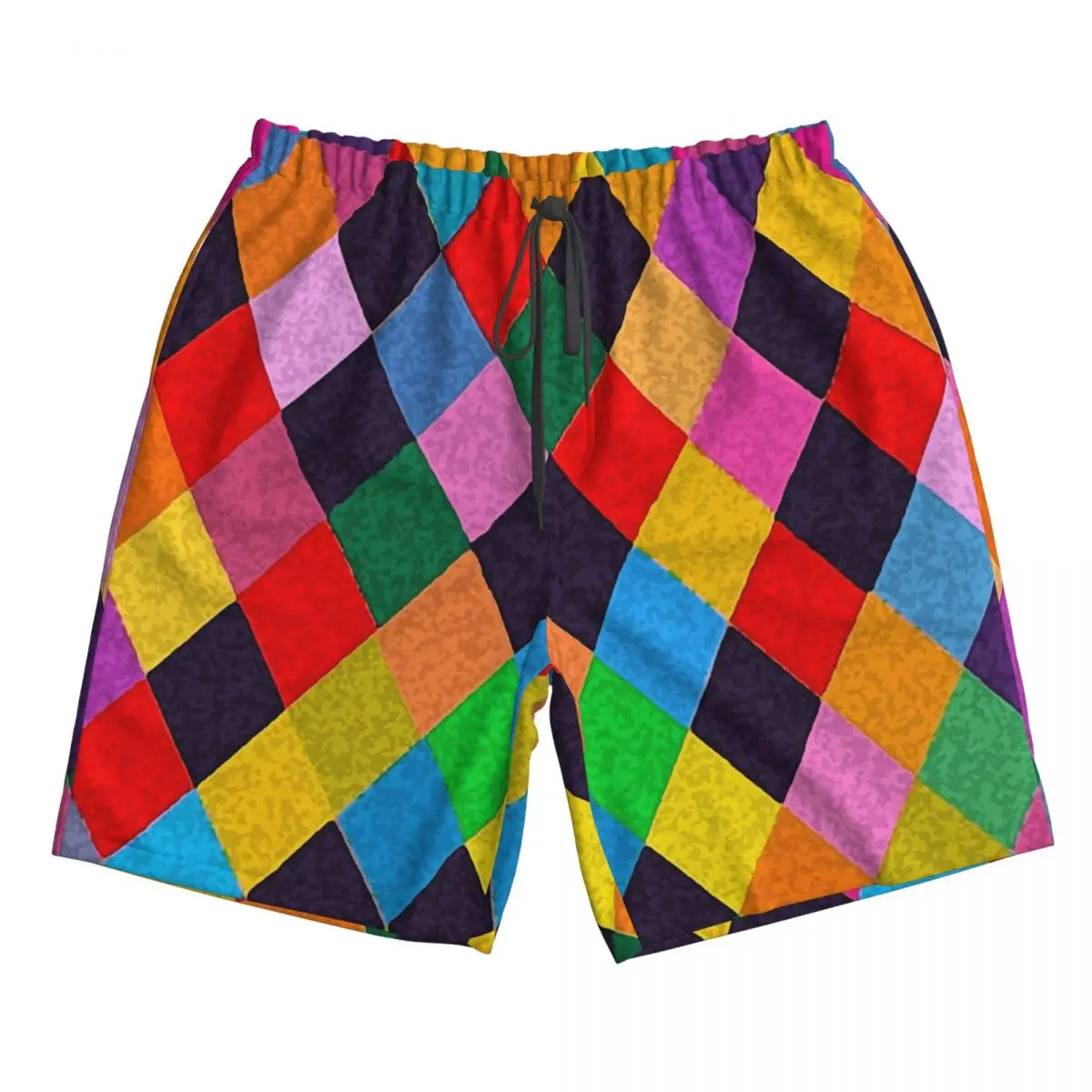 

Mardi Gras Harlequin Plaid Playing Cards Rhombi Trunks Beach Board Shorts Casual Quick Dry Swim Summer Men Pants