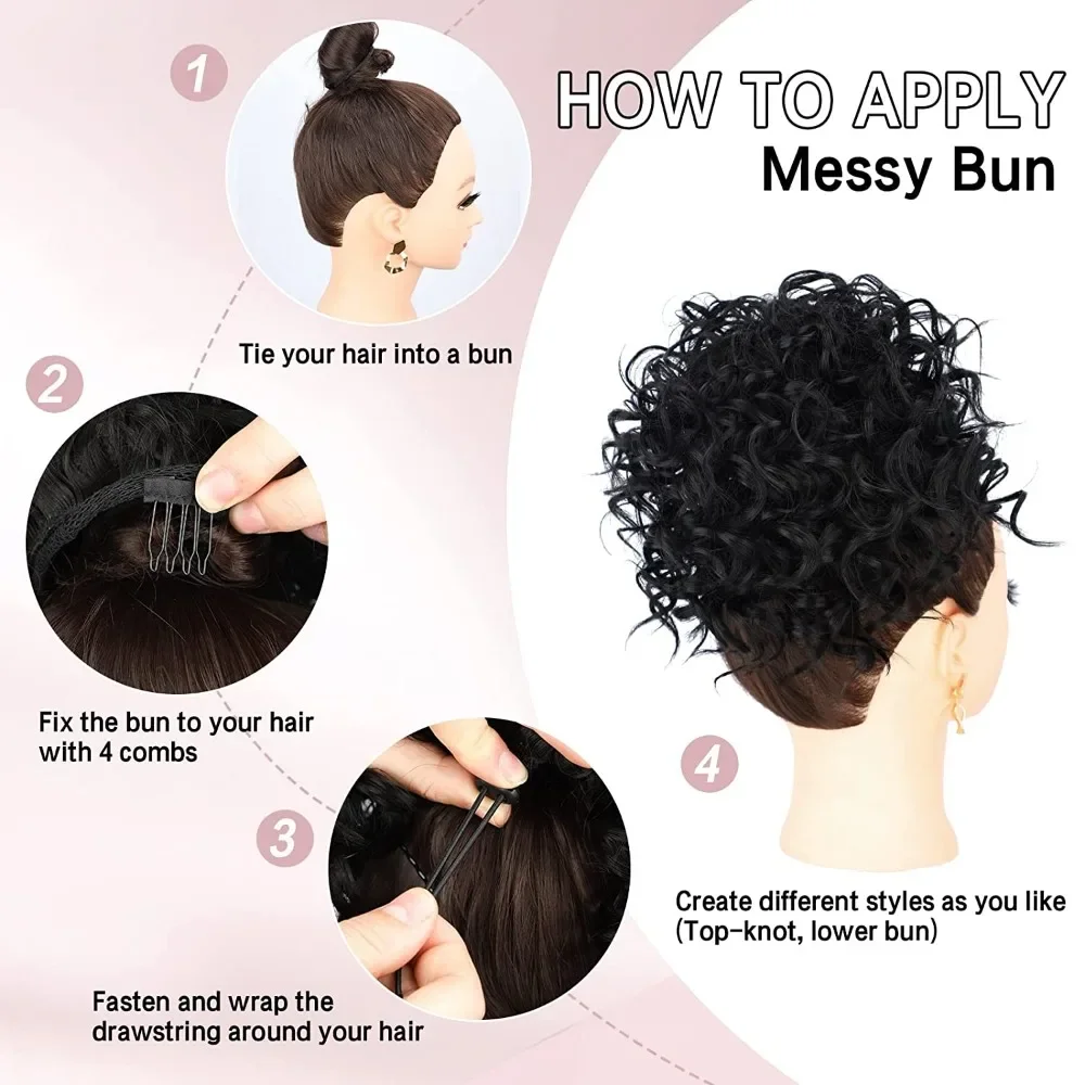 Messy Hair Bun Elastic Drawstring Loose Wave Large Curly Short Synthetic Ponytail Hair Bun Extension for Women Daily Use