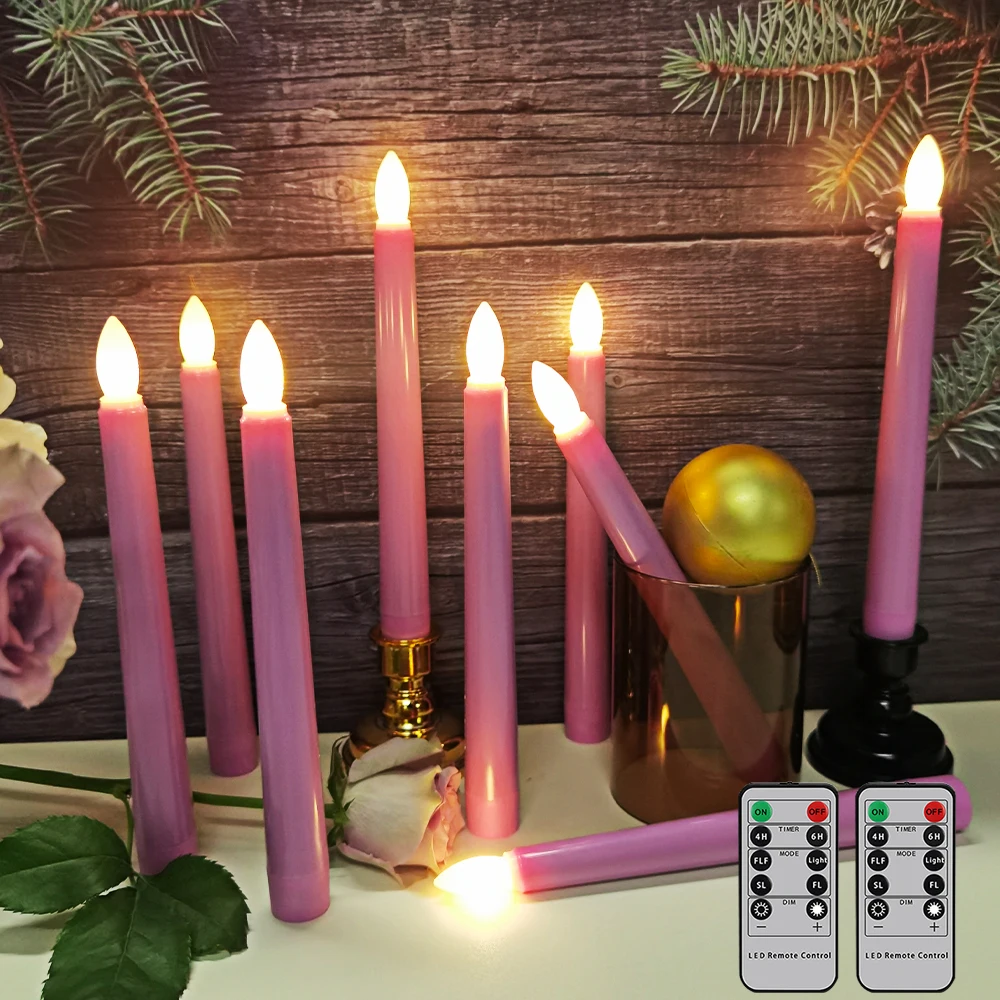 

20cm LED Taper Candles Timer Remote & 3D Flickering Flames Battery Operated Fake Candle Pink Wedding Home Decoration Long Candle