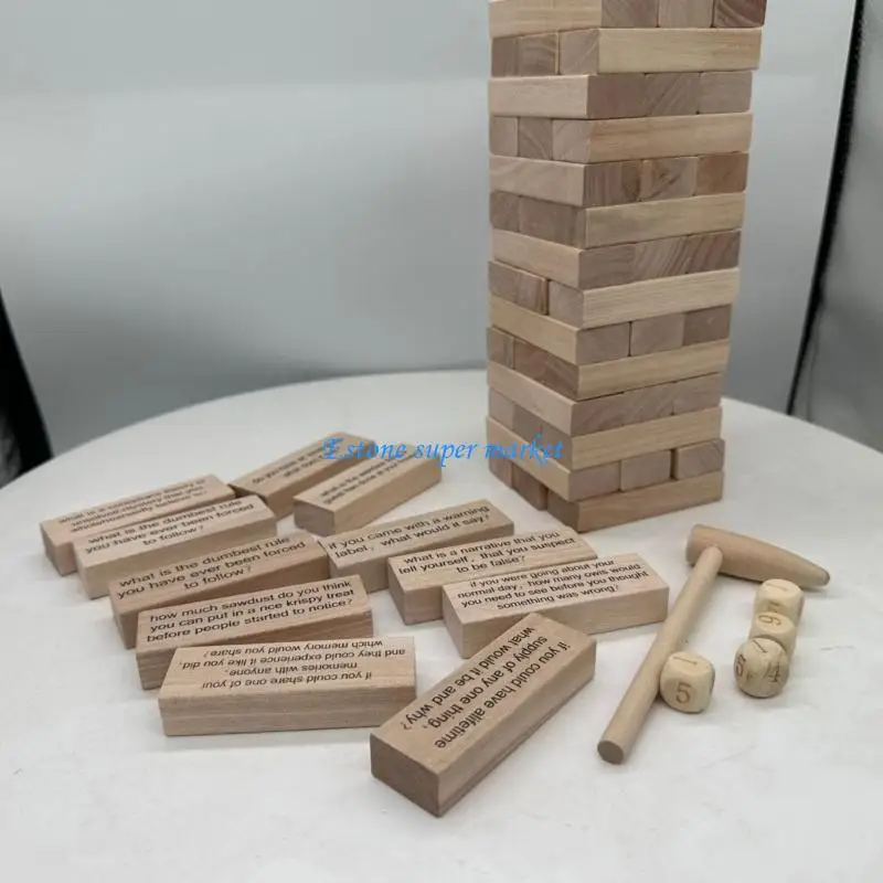 090B คำถามซ้อนผ้าเช็ดตัวของเล่นสำหรับเพื่อน Gathering ไม้ Tumble Tower BALANCE BLOCK ของเล่นสำหรับเด็กผู้ใหญ่ PARTY Favor