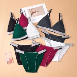 Women Wireless Bralette Snd Low Rise Bikini Briefs Set Sexy Padded Bra Lingerie Set Soft Comfort Daily Wear Underwear