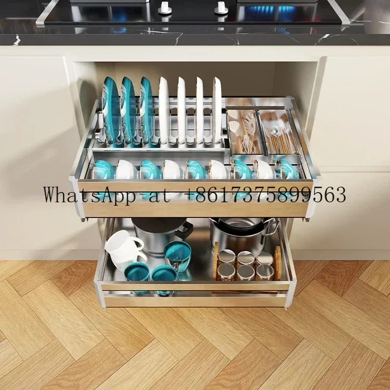Large Kitchen 2 Tier Sliding Cinet Basket Pull Out Organizer Drawer Pantry Storage Rack