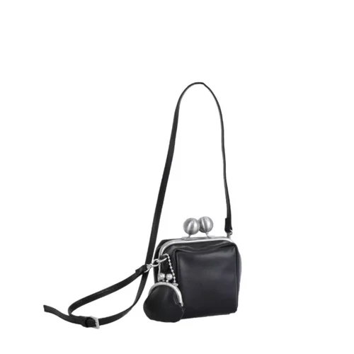 Imagen 2 del producto Mini monedero para mujer, bolso de piel auténtica con cierre de marco, diseño de bolso negro, regalo para niñas y mujeres