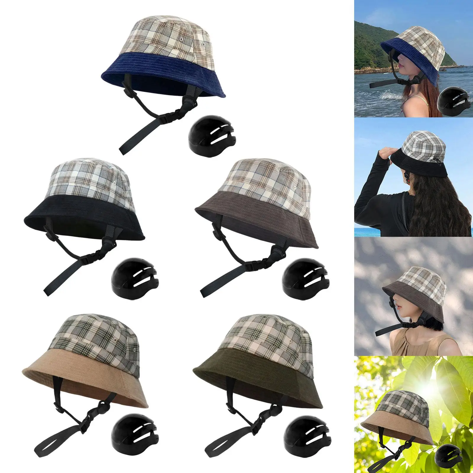 Summer Sun Bucket Hat with Protective Head Shell for Cycling Travel Outdoor Breathable Lightweight Quick Dry Unisex