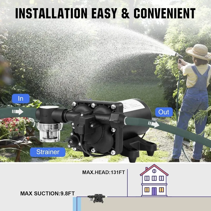 Industriële Waterdruk Membraanpomp 110V 5.5gpm 55psi On Demand Rv Zoetwaterpomp 110Volt Inclusief Tuinslang