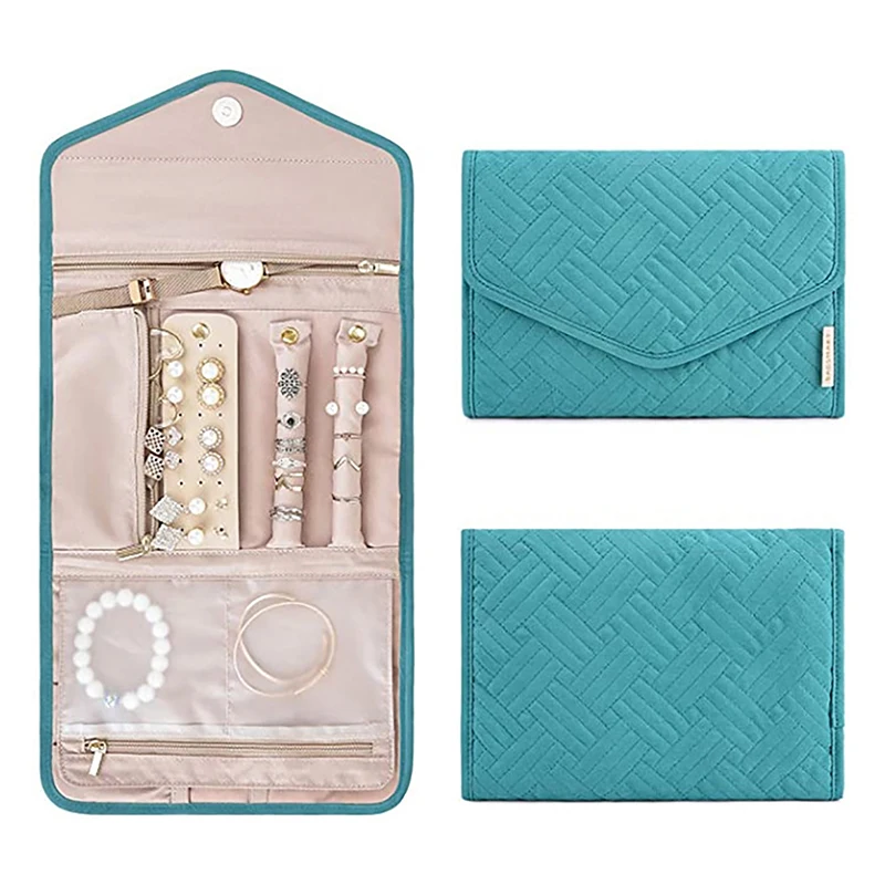 Estuche plegable para joyas, organizador portátil de viaje para pendientes, anillos, collares, broches, bolsa de almacenamiento, 1 unidad