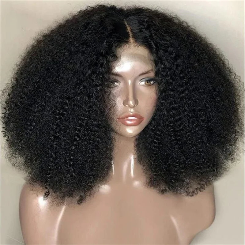 Natural 26 inch 180 Density Glueless Kinky Curly Long Black Lace Front Wigs For Women Babyhair PrePlucked Synthetic Daily