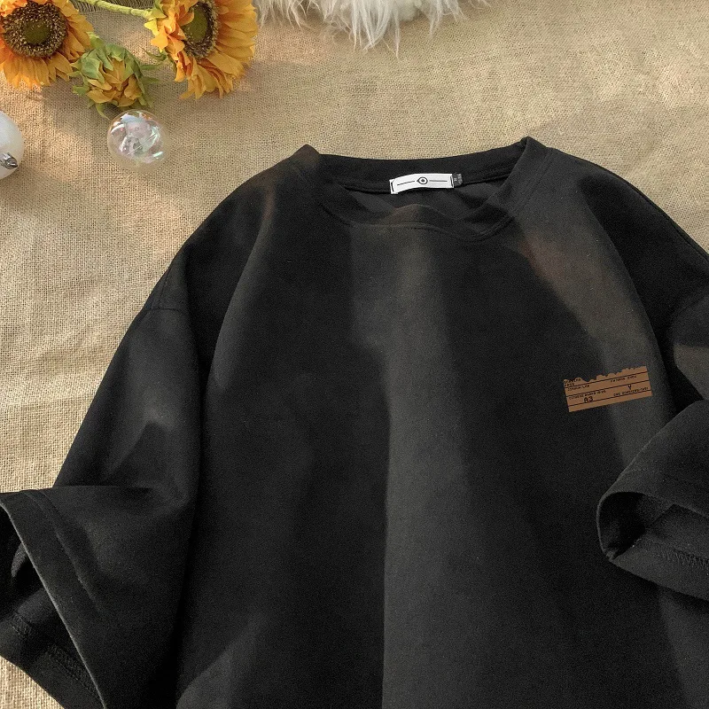 Unisex Oversized Short Sleeve T Shirt Men Women, Crew Neck Tee Print Loose Casual Tops, Streetwear Daily Wear Black T Shirt New