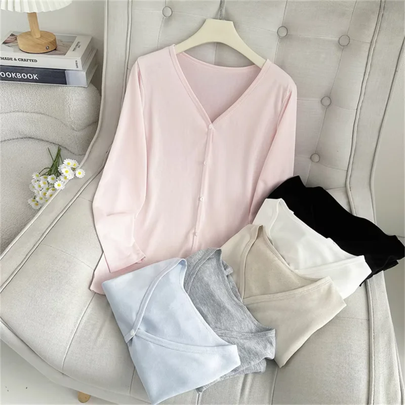 Summer Cotton Cardigan Coat Lightweight Mid Length Button Air Conditioning Outerwear Cover-up Sweater For Women