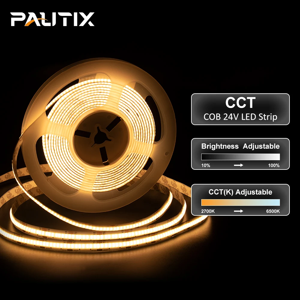 PAUTIX CCT COB LED Strip 5m 10m DC 24V 640LEDs/m flessibile ad alta densità dimmerabile sintonizzabile 2700K-6500K striscia di luce lineare per la decorazione