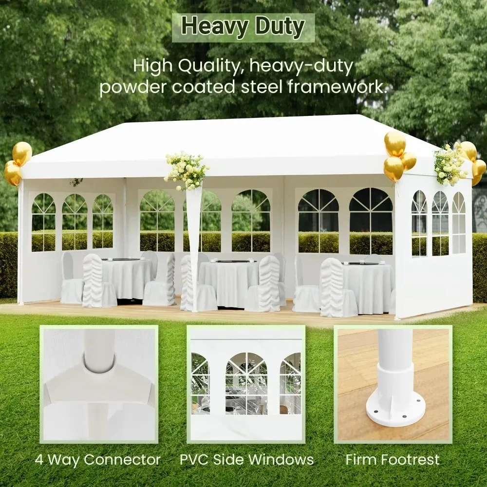 Imagem -05 - Gazebo Branco ao ar Livre para Jardim Wedding Party Tent Canopy Tent Paredes Laterais Removíveis Camping Caminhadas Esportes 10x20