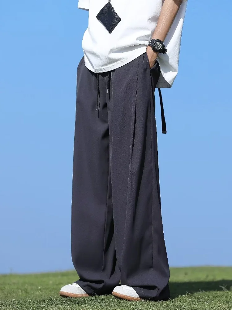 

Men's Summer Ice Silk Wide Leg Pants Thin Loose Qui Dry Straight Casual Trousers Comfortable Loose Fit Faionable