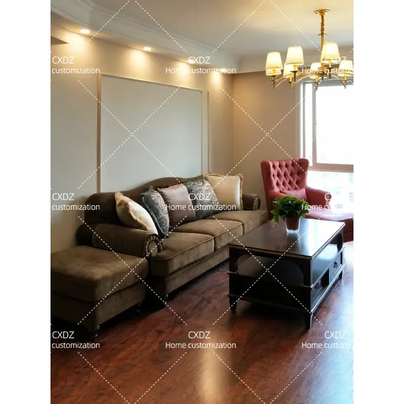 Retro Country Style Coffee Brown Velvet Sofa Simple 3 Seater Corner Combination for Small Apartment Living Room Furniture