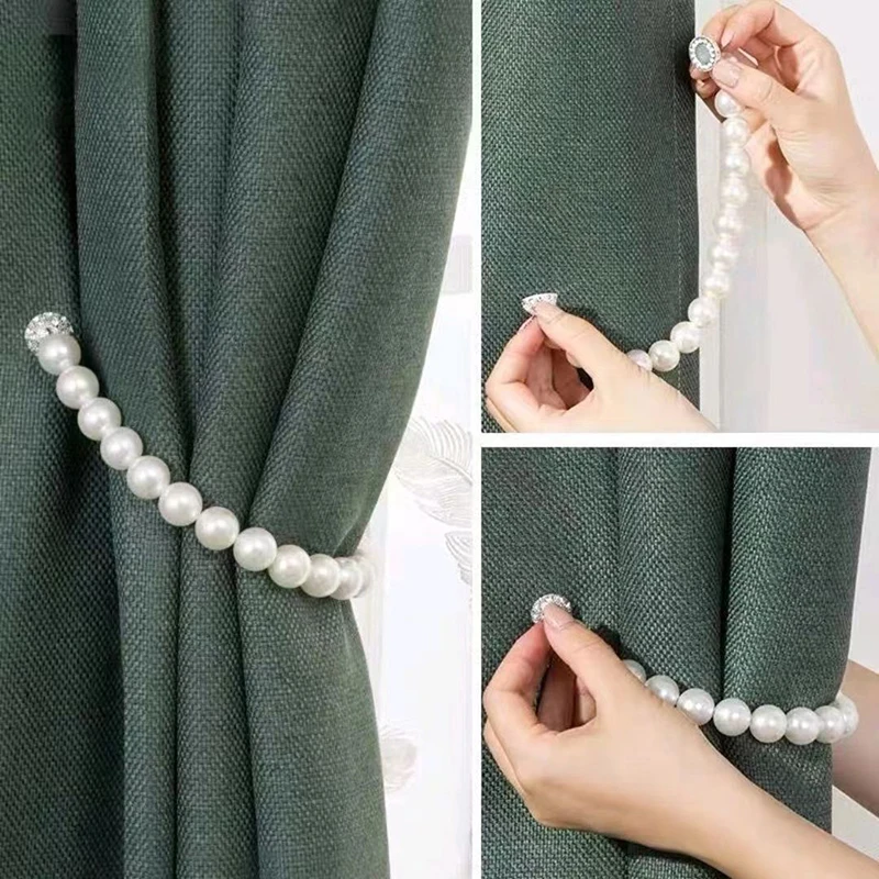 Magnetic Curtain Clips Nail Free Pearl Window Curtain Close Magnet Hanging Button Tie Back Curtain Decoration Accessories