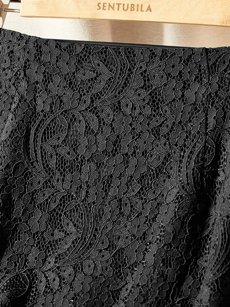 SENTUBILA Trumpet Skirt High Waist 2024 Spring Summer New Fashion Women Clothing Knee-Length Lace Sexy Black Skirt 121Q39904