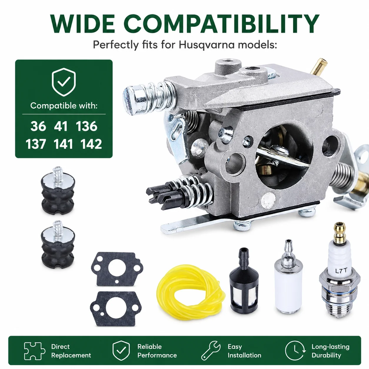 Carburetor Carb Kit Tune Up Kit For Husqvarna 136 141 137 142 36 41 Chainsaw Parts Replaces Zama C1Q-W29E 530071987 545013503