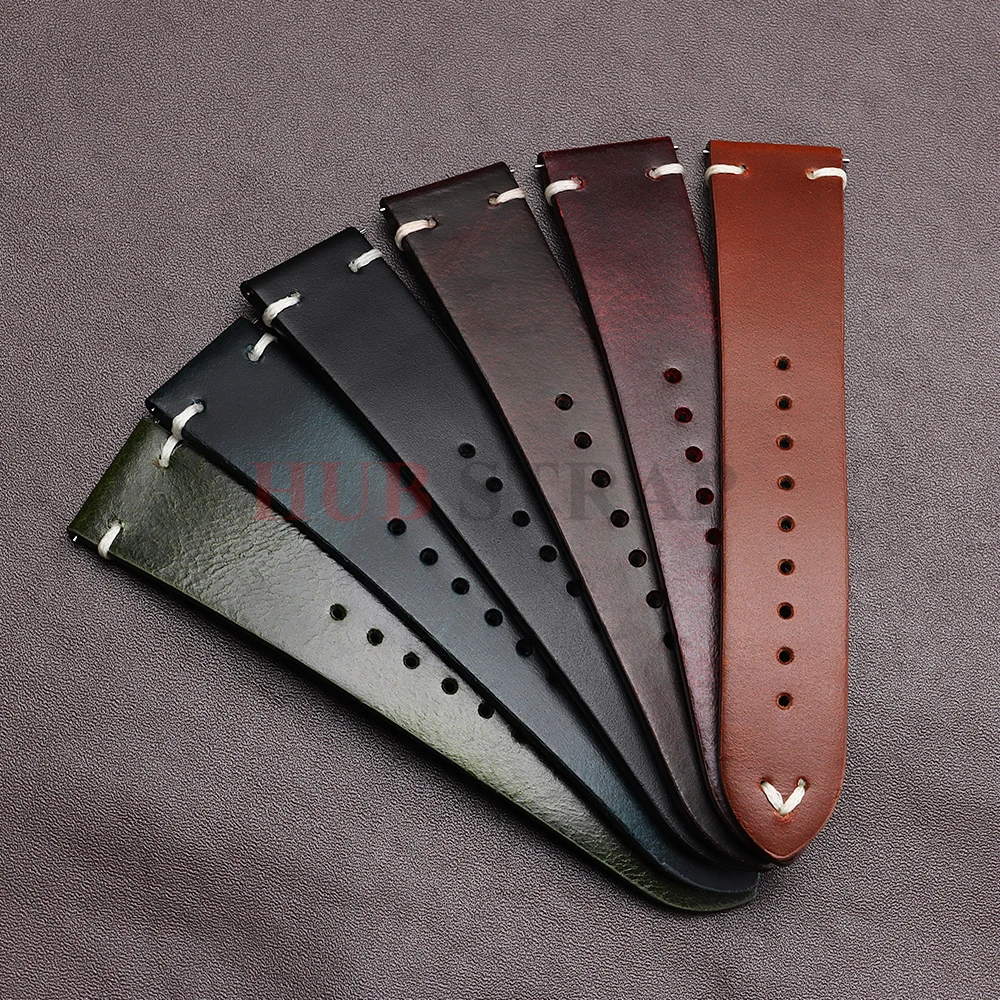 18mm 20mm 22mm Armband für Seiko Vintage Öl-Wachs-Leder Uhrenarmband Herren Damen Schmetterlingsverschluss Genähtes Rindslederband für Omega – Detail 13