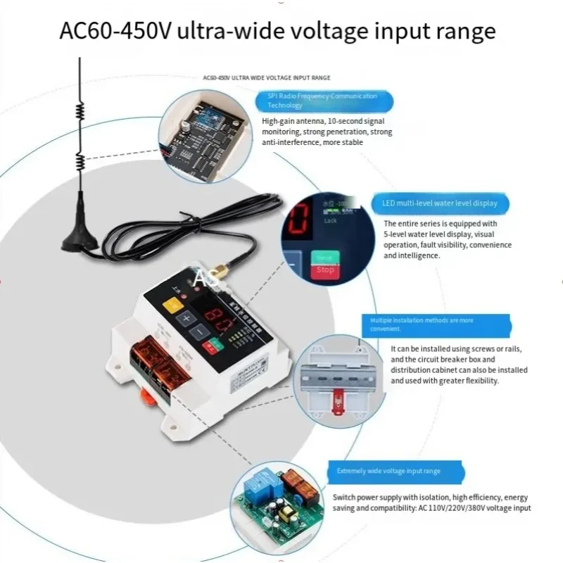 220V Wireless Fully Automatic Remote Water Level Controller for Home Water Tank Smart Water Inlet Switch