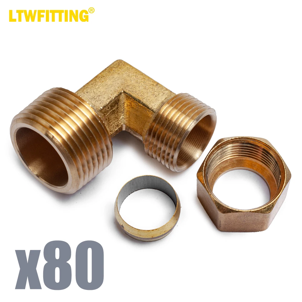 

LTWFITTING 5/8-Inch OD x 3/4-Inch Male NPT 90 Compression Elbow,Brass Compression Fitting(Pack of 80)