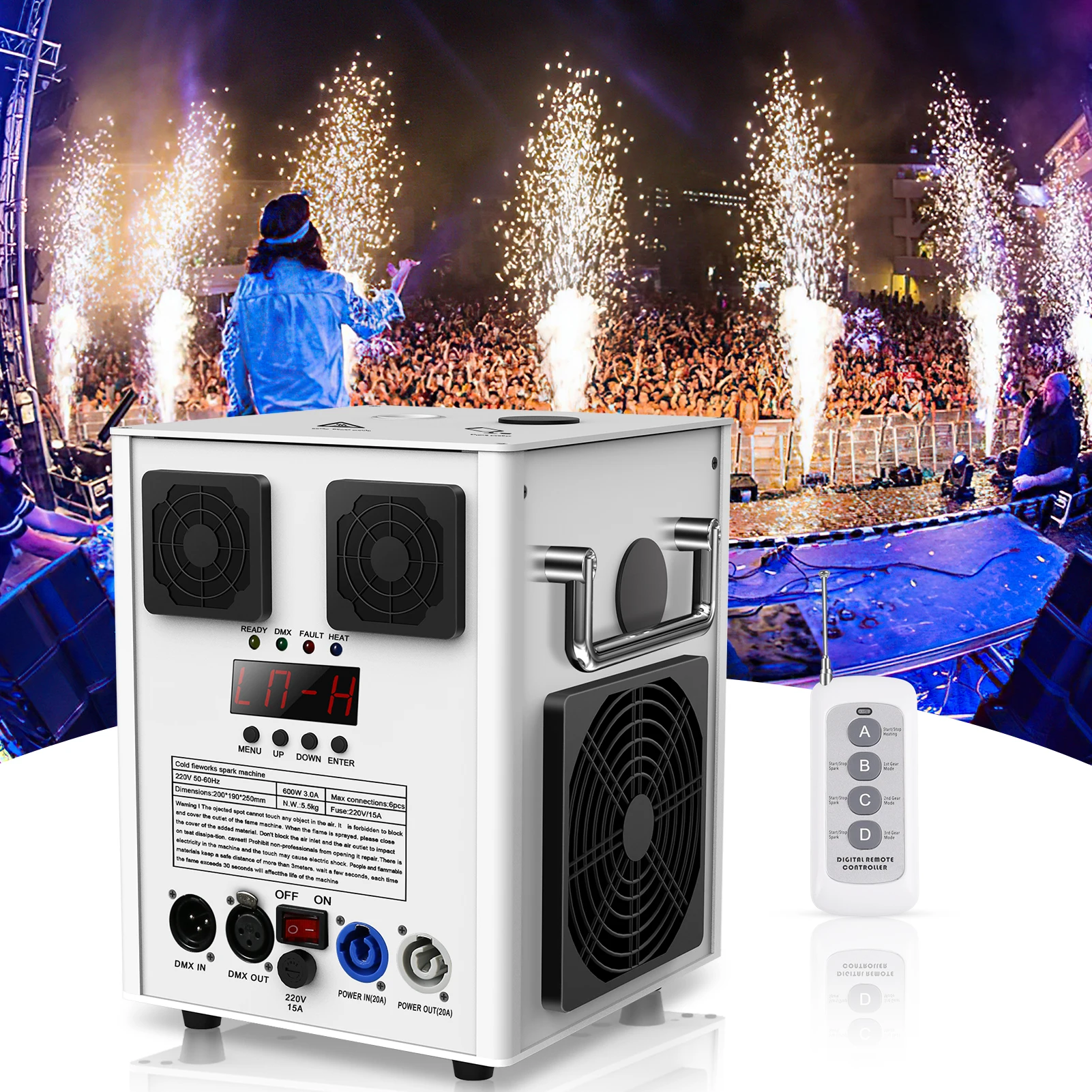 Cold Spark Machine Stage Equipment Special Effect Machine with Wireless Remote Control Smart DMX Control Stage Equipment Showing