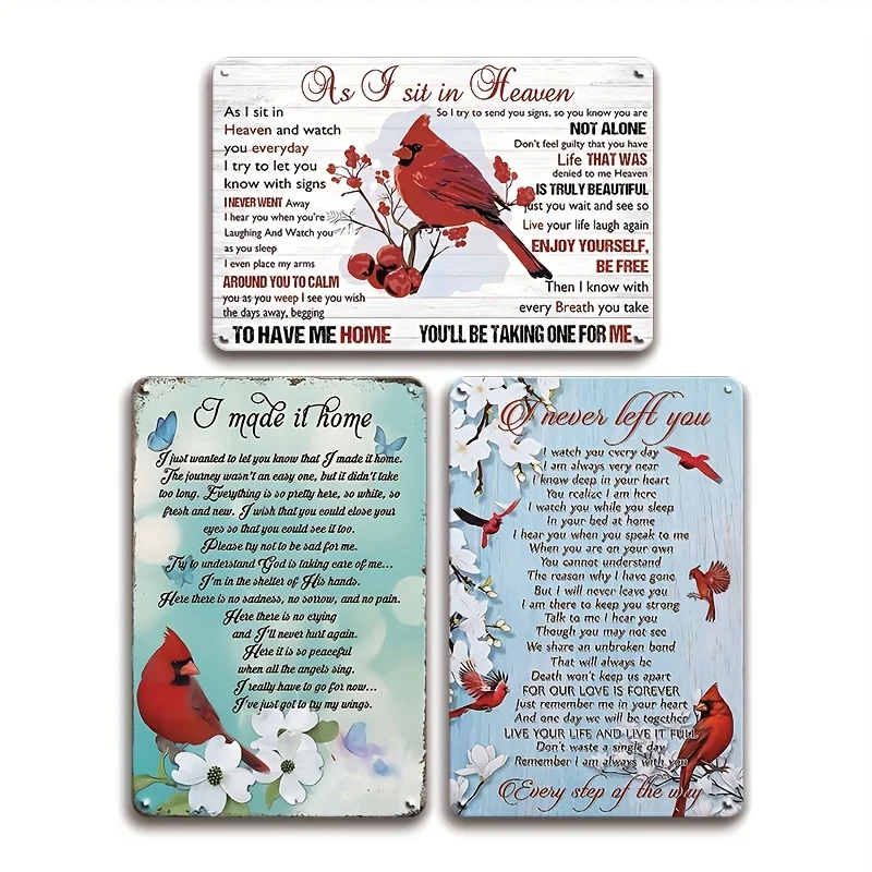 [JIT]Decorative Sign& Plaque 3pcs Super Durable Vintage Cardinal Bird 2 I Never Left You I Am Watching You Every Day Vintage Bed