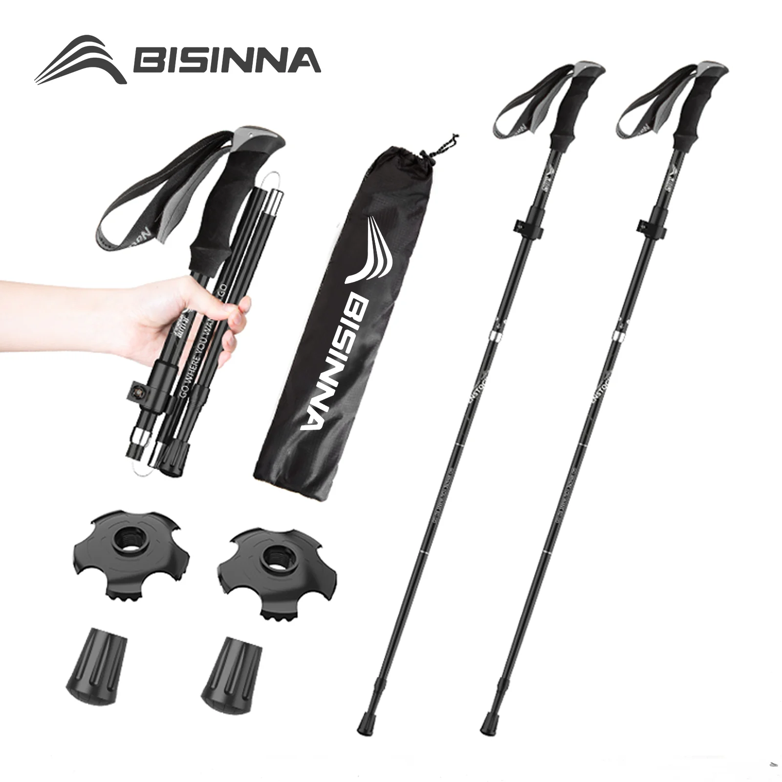 BISINNA 2 Peças Bastões de Trekking Ultraleves, Bastões de Caminhada, Bastões de Hiking, Bastões de Caminhada Dobráveis de Alumínio, Bastões de Caminhada Nórdica