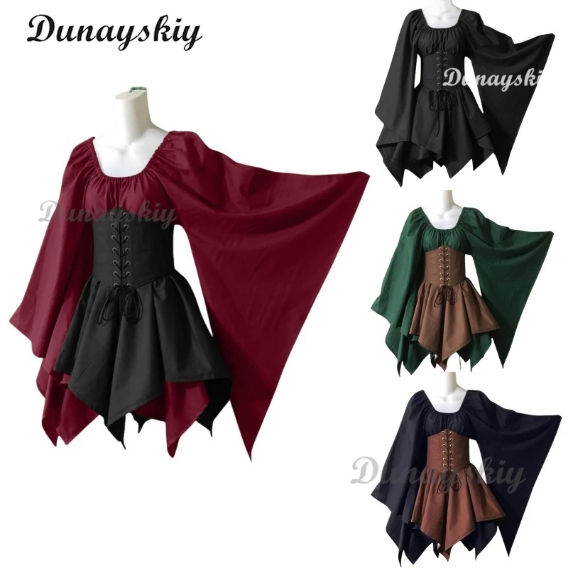 Средневековый винтажный костюм феи эльфа на Хэллоуин, косплей, дворец Виктория для женщин, бандажное рождественское платье принцессы в стиле пэчворк, праздничное платье