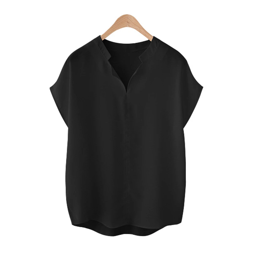 Новая женская шифоновая рубашка с короткими рукавами, стильный свободный топ с v-образным вырезом