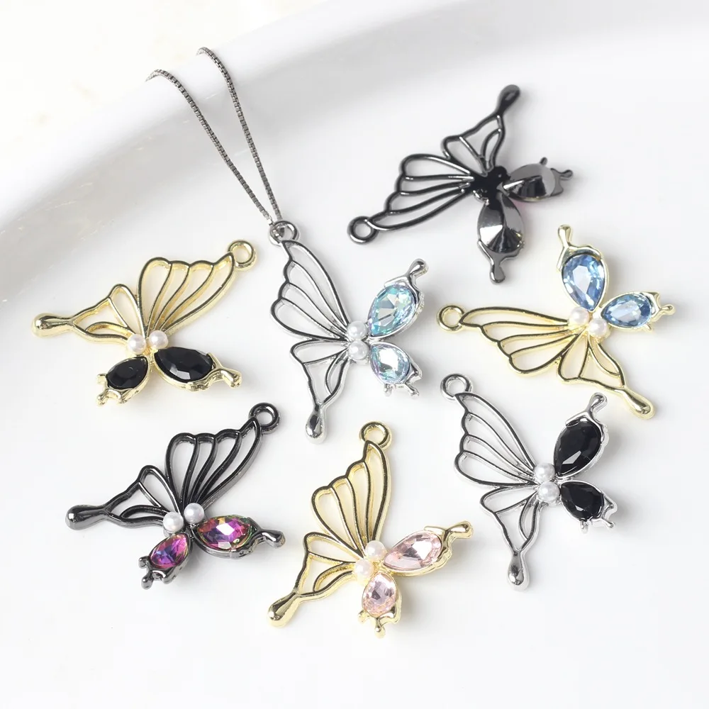 6pcs Alloy Inlay Butterfly Pendant Earring Ornament Necklace Bracelet Jewelry Making DIY Handmade Accessories Supplies Craft