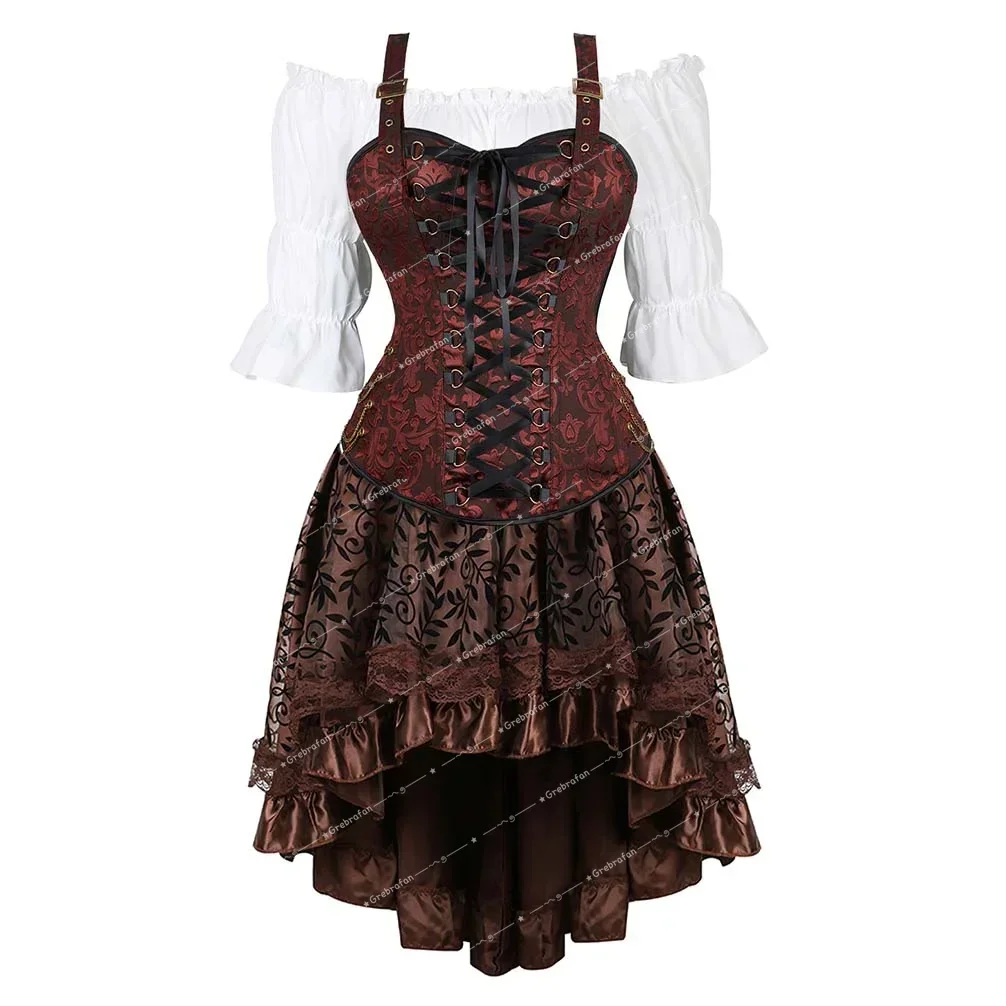 Corset Tutu Skirt 3 Piece Pirate Corsets Dress Steampunk Bustier Skirts Costumes Vintage Corsage Outfits Victorian Fashion Gowns