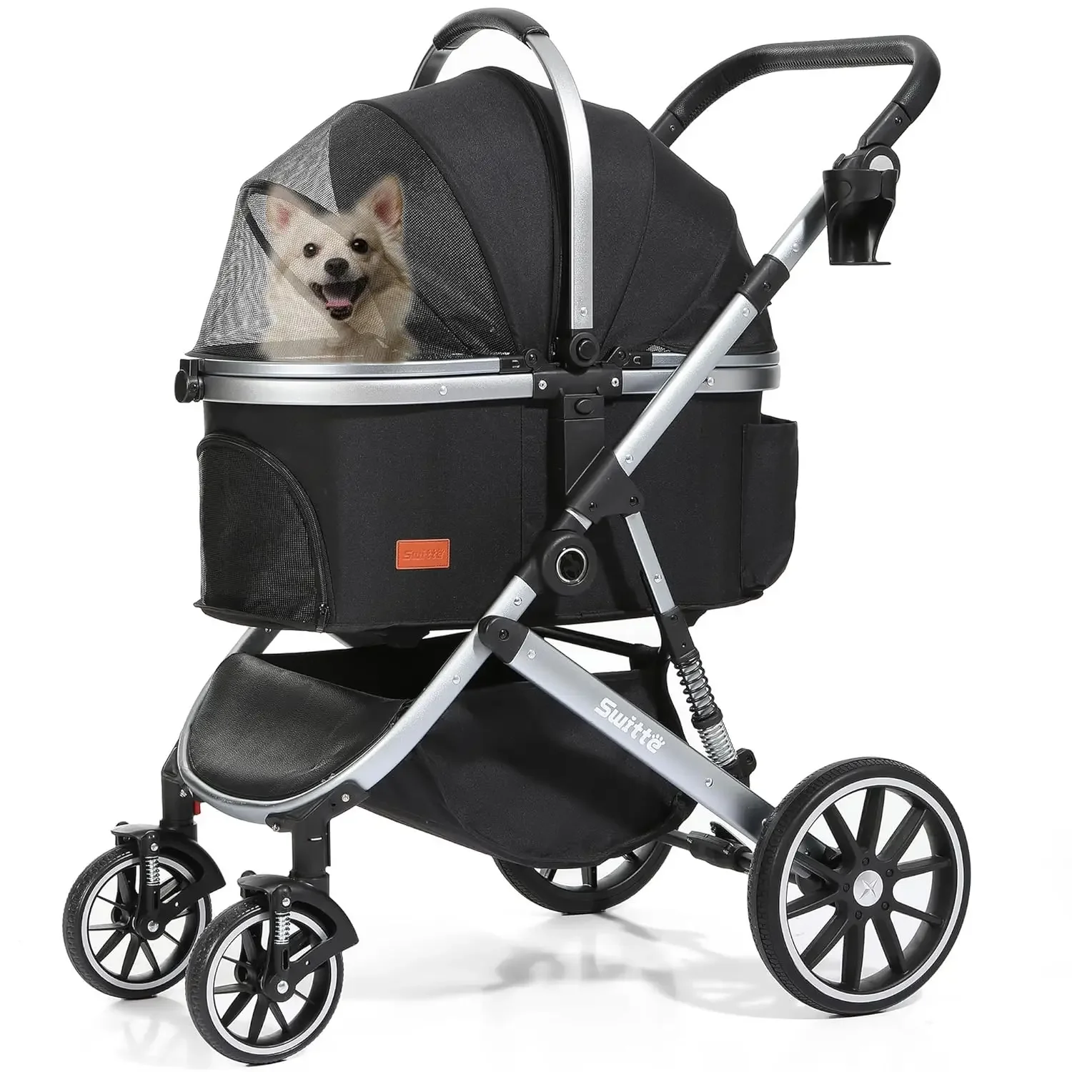 Dog Stroller for Small Medium Dogs Cats with Detachable Basket, 3 in1 4 Wheels Pet Travel Jogger Puppies Kitties Stroller