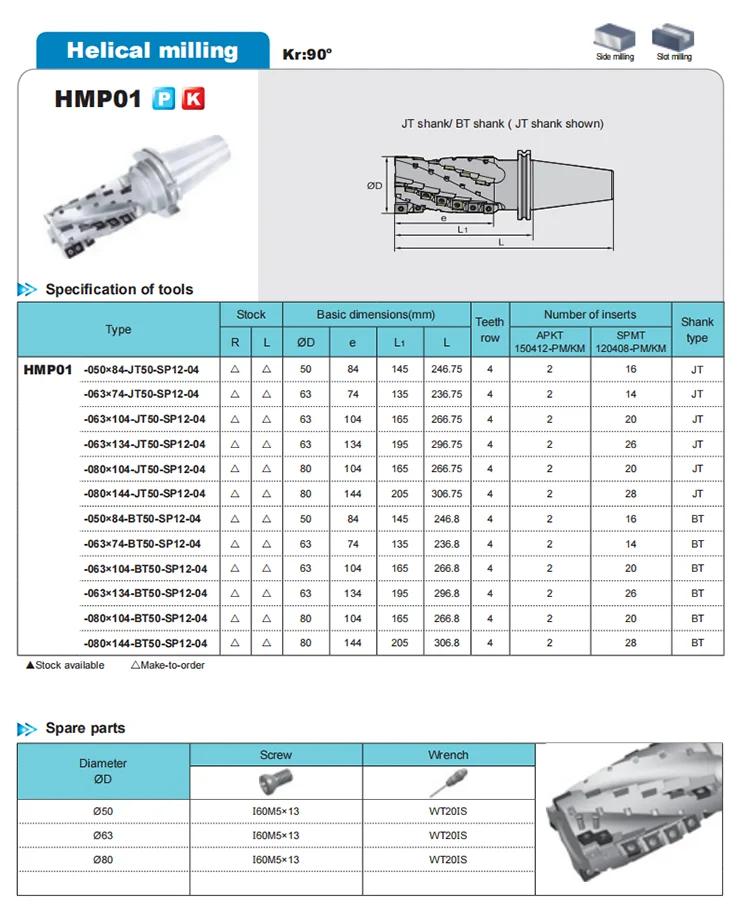 Indexable Milling  Tools HMP01 063 104 BT50 SP12 04  Helical Milling Cutter