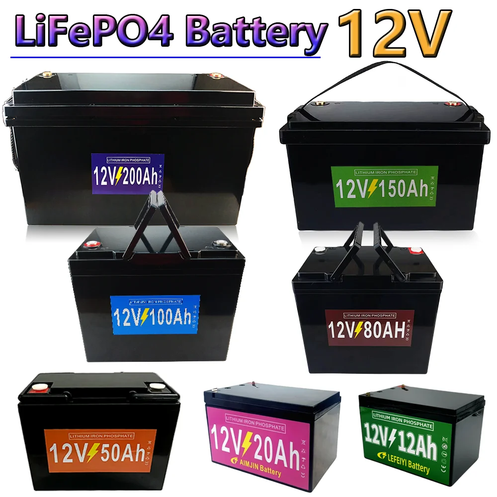 12V LifePO4 battery with BMS 8000 cycles, 12A to 200A, suitable for inverters, RVs, solar systems, boats, homes, solar energy