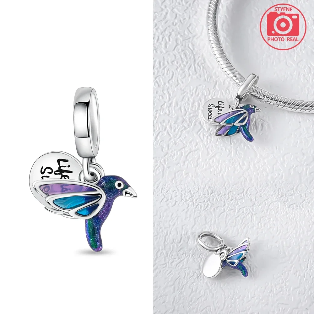 فراشة اليعسوب قلادة فضية الألوان خرز تميمة صالح الأصلي سحر خرز سوار للنساء صنع المجوهرات الهدايا #3