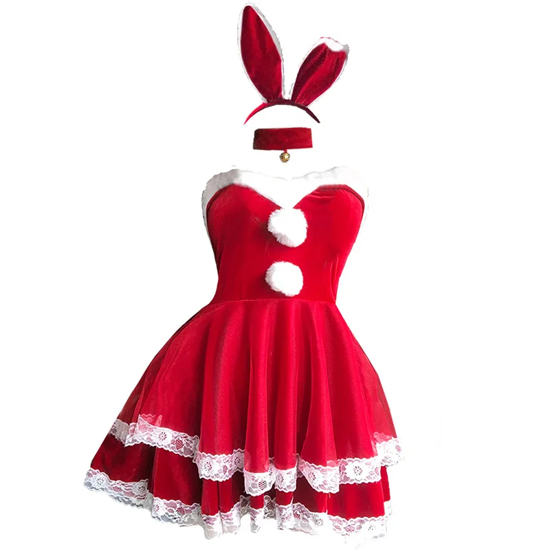 Autumn Winter Cute Christmas Red Sexy Dress Women Sweet Plush Patchwork Drawstring Party Mini Dress Female Kawaii Cloak Vestido