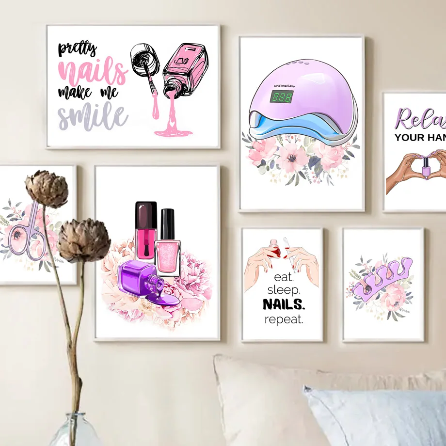 

Nordic Posters Fashion Nail Polish Flower Wall Art Canvas Painting And Print Wall Picture Nail Tech Shop Beauty Salon Room Decor