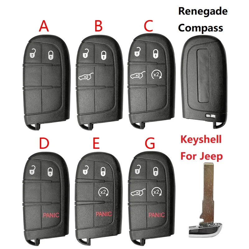 CS086002 Key Shell for Jeep Renegade Compass 2/3/4/5 Button Car Smart Remote Key Shell With Blade