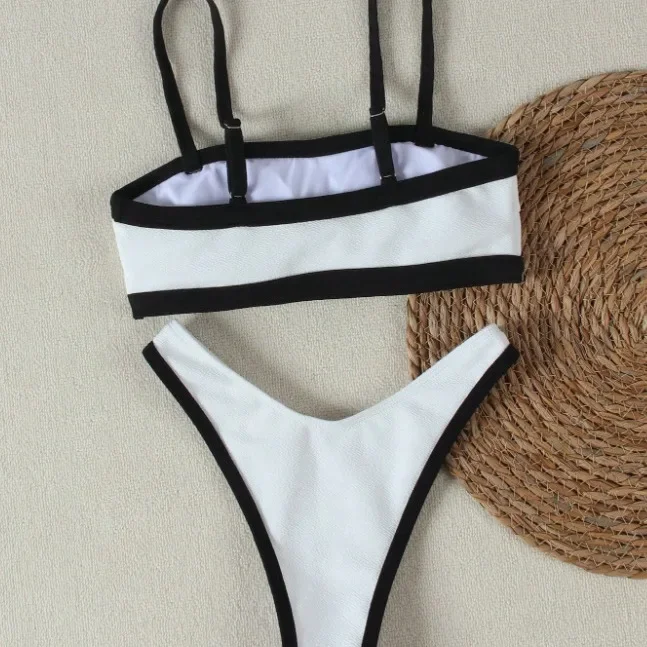 Schwarz-weißes Farbblock-Bikini-Set für Damen mit schlichtem Design, eleganter Parfum-Stil, neu eingetroffen aus China, Damen-Bademode
