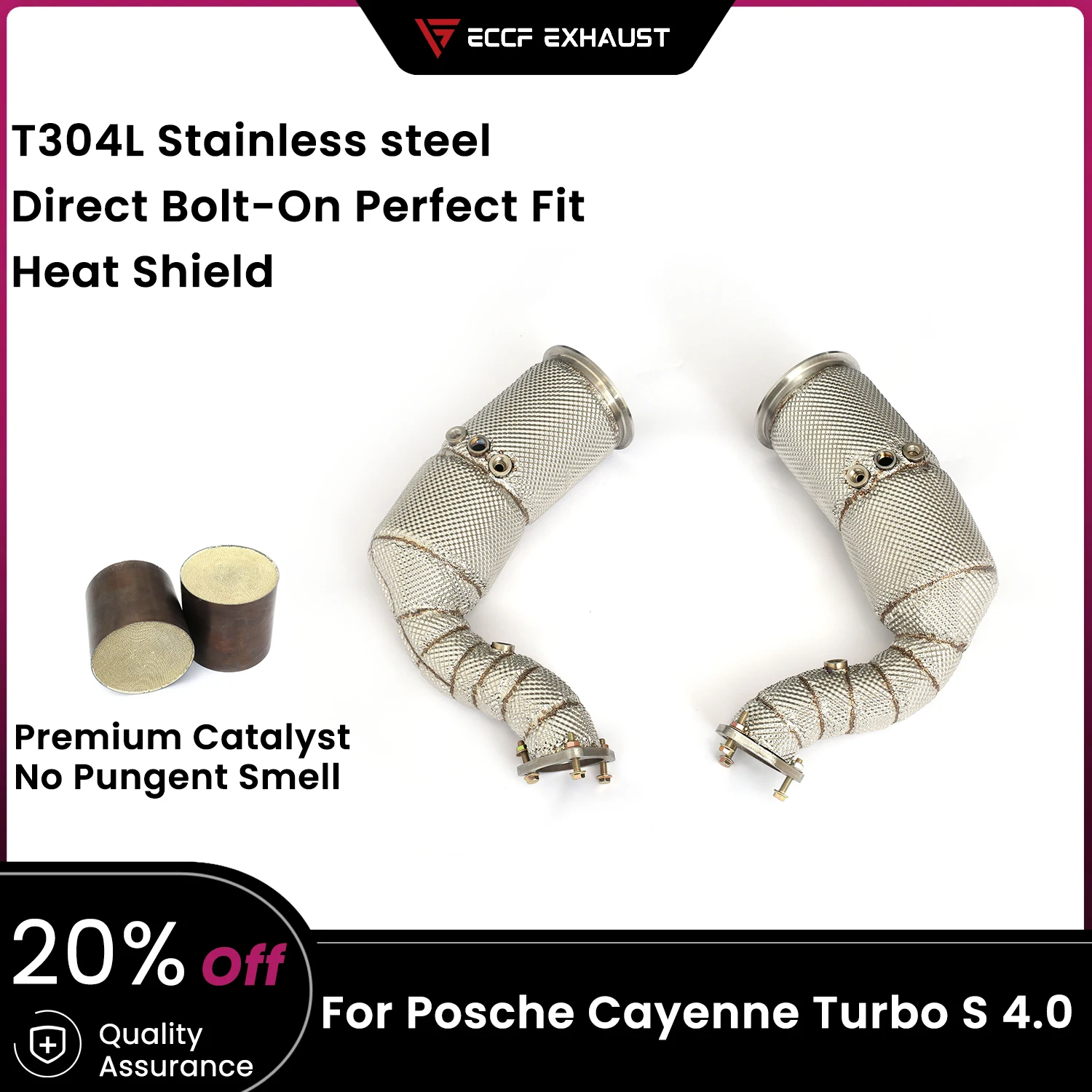 

ECCF Sports Downpipe With Heat Shield For Posche Cayenne Turbo S 4.0 Aggressive Exhaust Sound High Flow Performance Upgrade