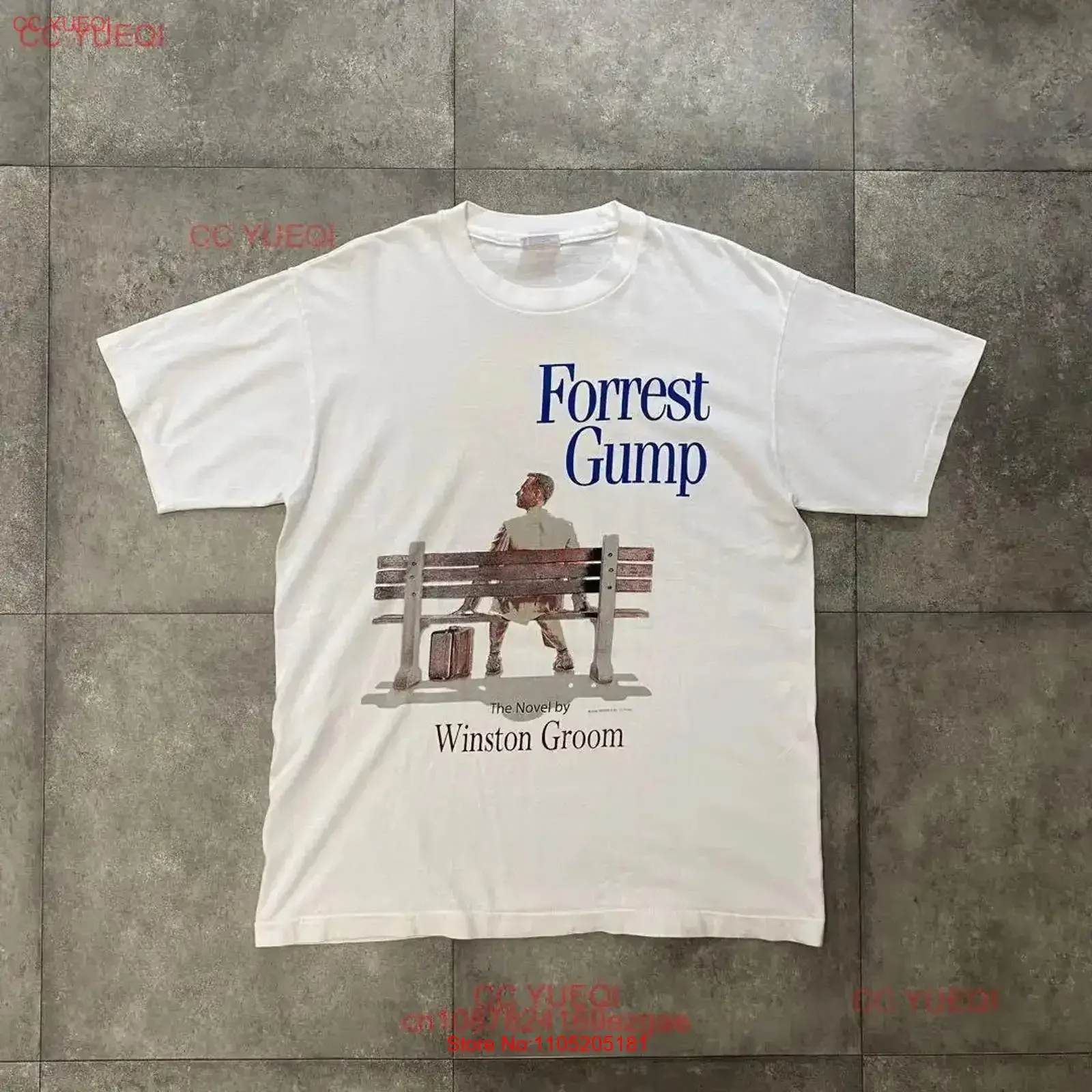 90s Forrest Gump Movie T Shirt USA L White Double Sided Print No mv1057 vintage Washed Stretched graphic streetwear fashion
