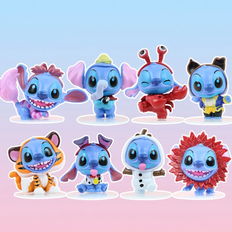 

Disney Hot toys Anime 8-piece set Stitch doll cake desktop Decoration Pendant Action Figure Collectible Model Toy Figures gifts